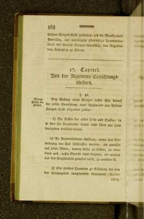 17. Capitel. Von den Regiments-Einrichtungs-Geldern.