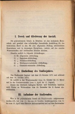 Programm der Königl.-Bayerischen Polytechnischen Schule zu München : für d. Jahr ..., 1871/72
