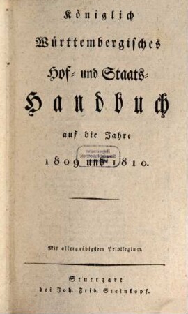 Königlich-Württembergisches Hof- und Staats-Handbuch. 1809/10