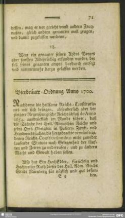 Bierbräuer-Ordnung Anno 1700
