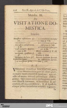Membr. III. De Visitatione Domestica