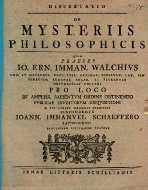 Dissertatio De Mysteriis Philosophicis