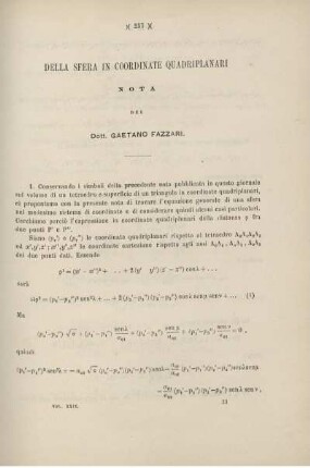 Della sfera in coordinate quadriplanari.