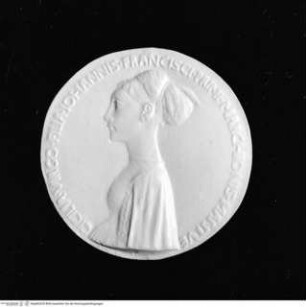 Medaille der Cecilia Gonzaga (1425 - 1451), Avers: Brustporträt mit aufgesteckten Haaren nach links