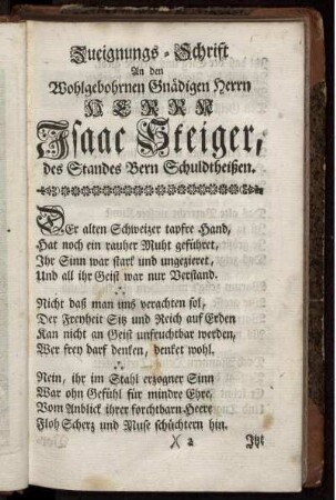 Zueignungs-Schrift An den Wohlgebohrnen Gnädigen Herrn ...
