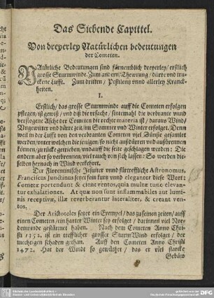 Das Siebende Capittel. Von dreyerley Natürlichen bedeutungen der Cometen.