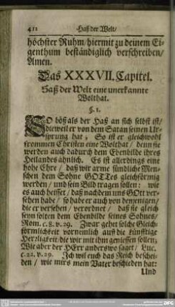 Das XXXVII. Capitel. Haß der Welt eine unerkannte Wolthat