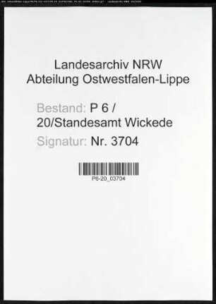 Sterberegister Standesamt Wickede