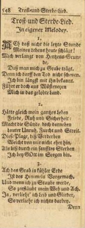 Trost- und Sterbe-Lied. In eigener Melodey