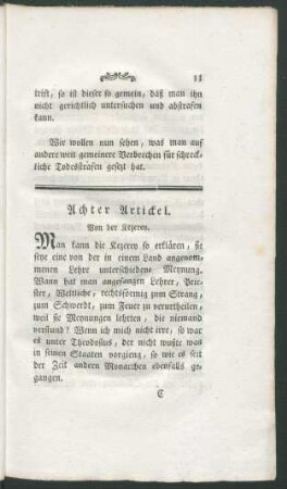 Achter Artickel. Von der Ketzerey