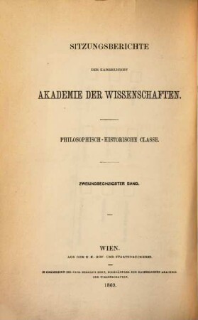 Sitzungsberichte. 62. 1869