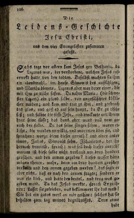 Die Leidens-Geschichte Jesu Christi, aus den vier Evangelisten zusammen gefaßt