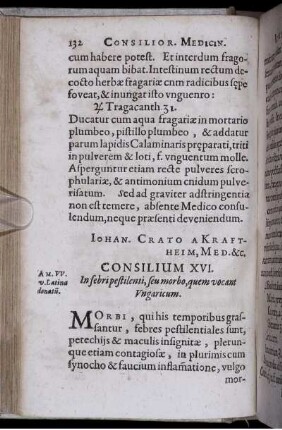 Consilium XVI. In febri pestilenti, seu morbo, quem vocant Ungaricum