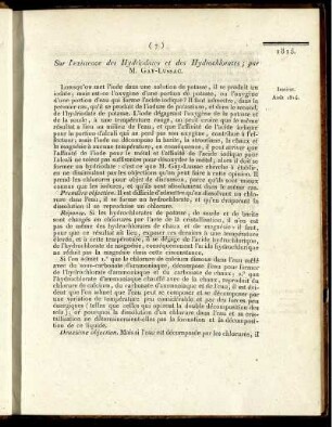 Sur l'existence des Hydriodates et des Hydrochlorates