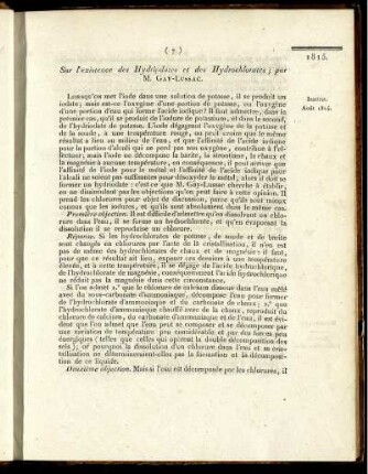 Sur l'existence des Hydriodates et des Hydrochlorates