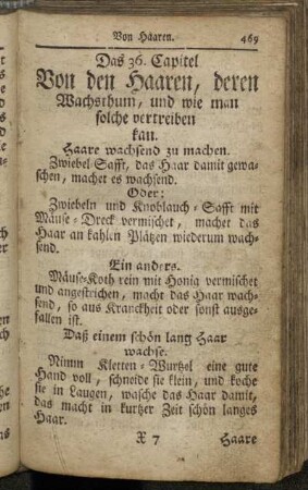 36. Von den Haaren, deren Wachsthum, und wie man solche vertreiben kan