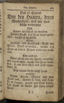 36. Von den Haaren, deren Wachsthum, und wie man solche vertreiben kan