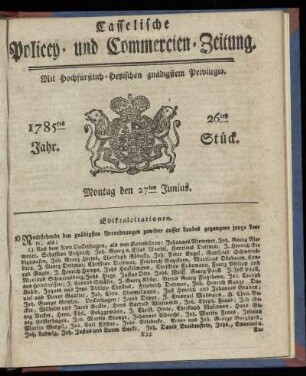 26tes Stueck, Montag den 27ten Junius. 1785