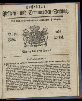 26tes Stueck, Montag den 27ten Junius. 1785