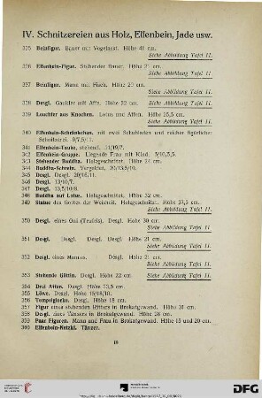 IV. Schnitzereien aus Holz, Elfenbein, Jade usw. (Nr. 335-454)