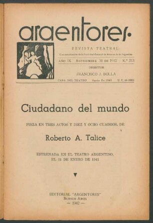 1942021300: Ciudadano del mundo : [pieza en tres actos y diez y ocho cuadros]