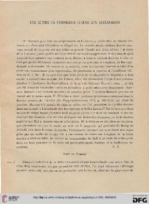 N.S. 2.1920/1924: Une lettre de l'empereur Claude, aux Alexandrins