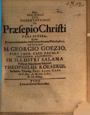 Phatnē tu Christu sive dissertationis de praesepio Christi pars altera