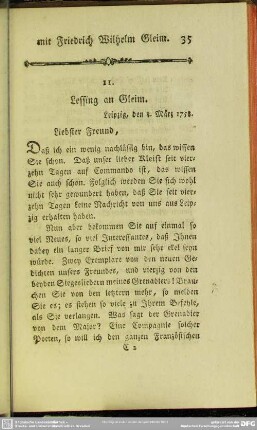 11. Lessing an Gleim. Leipzig, den 8. März 1758