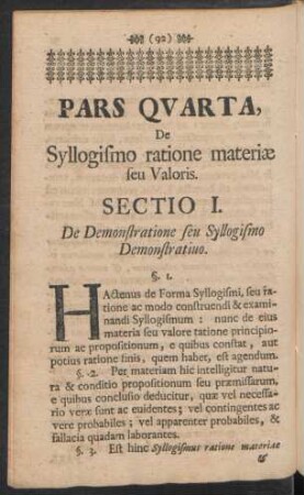 Pars Quarta, De Syllogismo ratione materiae seu Valoris