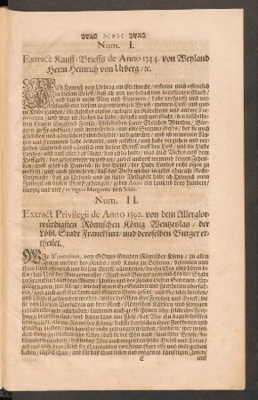 Num. I. Extract Kauff-Brieffs de Anno 1344. von Weyland Herrn Heinrich von Urberg / [et]c.