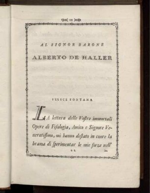 Al Signor Barone Alberto de Haller