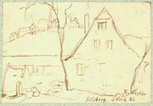 Dilsberg Blick auf den Dilsberg mit Haus im Vordergrund