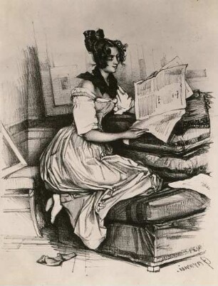 Gavarni, Paul: Lecture de l'Artiste. Lithografie; 17,2 x 13,4 cm. Um 1850