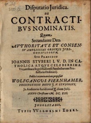 Disputatio Iuridica de contractibus nominatis