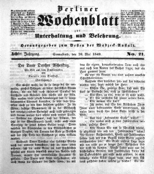 No. 21, Sonnabend, den 26. Mai 1849.