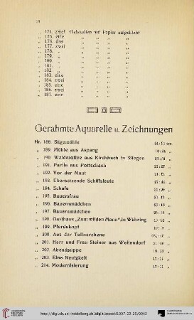 Gerahmte Aquarelle u. Zeichnungen (Nr. 188-230)