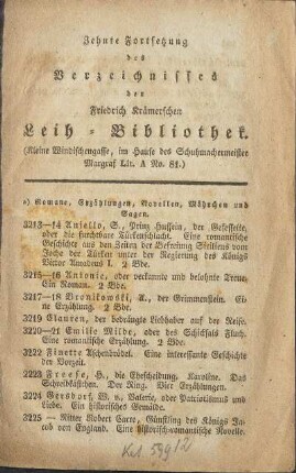 10.1829: ... Fortsetzung des Verzeichnisses der Friedrich Krämerschen Leih-Bibliothek