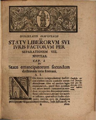 Dispvtatio Inavgvralis Ivridica De Statv Liberorvm Svi Ivris Factorvm Per Separationem Vel Nvptias