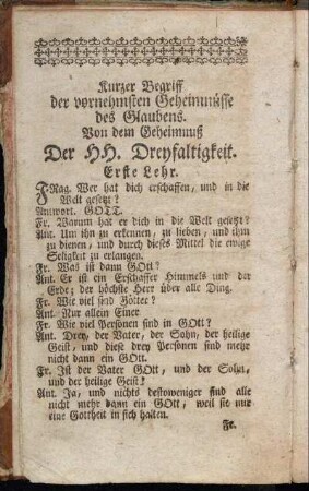 Kurzer Begriff der vornehmsten Geheimnüsse des Glaubens.