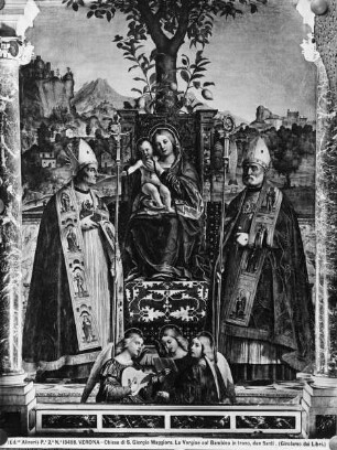 Thronende Madonna zwischen zwei Heiligen