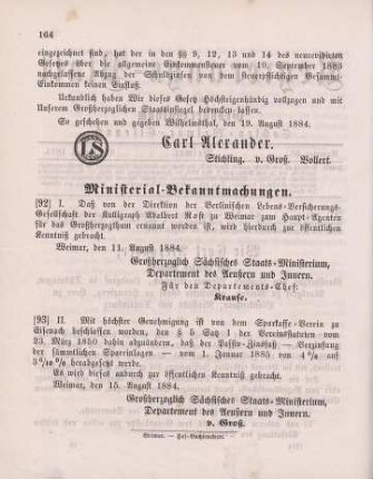 93. Ministerial-Bekanntmachungen, die Abänderung der Statute des Sparkasse-Vereins zu Eisenach betreffend