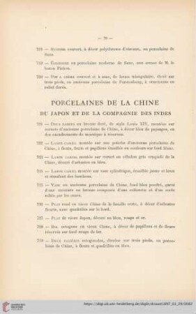 Porcelaines de la Chine du Japon et de la Comagnie des Indes (Nr. 721 - 740)