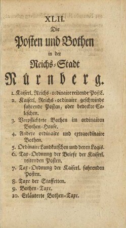 XLII. Die Posten und Bothen in der Reichs-Stadt Nürnberg.