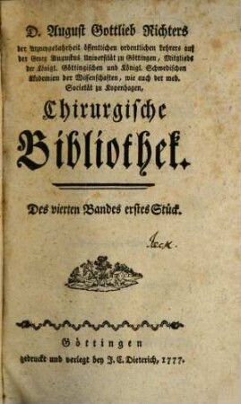 Chirurgische Bibliothek. 4. 1777/78