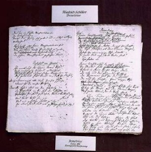 Weimar. Zwei handgeschriebene Seiten von Friedrich Schiller: Demetrius (erster Akt)