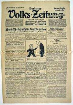 Berliner Volks-Zeitung u.a. zu einer Kampagne gegen Ex-Kanzler Wirth