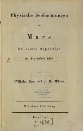 Physische Beobachtungen des Mars bei seiner Opposition im September 1830