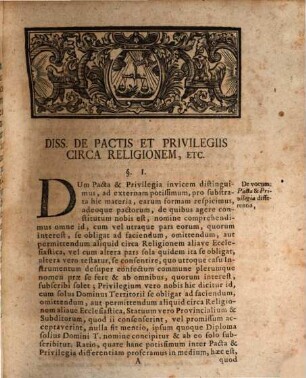 Dissertatio Iuridica Inauguralis de Pactis Et Privilegiis Circa Religionem Et Alia Ecclesiastica