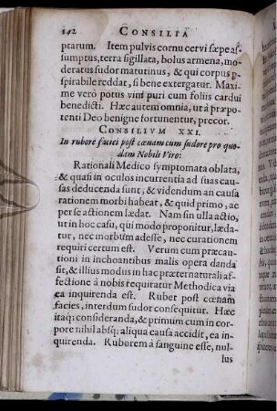 Consilium XXI. In rubore faciei post coenem cum sudore pro quodam Nobili Viro