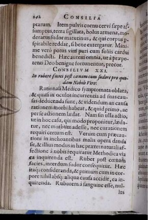 Consilium XXI. In rubore faciei post coenem cum sudore pro quodam Nobili Viro